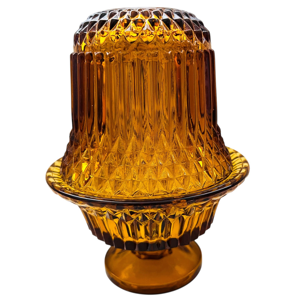 Vintage Indiana Glass Amber Tea Light Holder Fairy Lamp