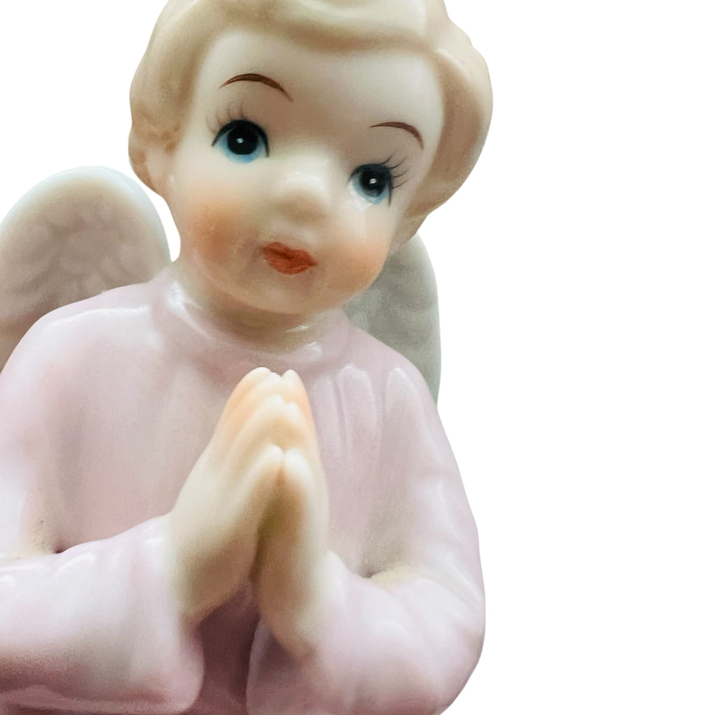 Vintage 1994 Lefton China Hand Painted Pink Praying Angel Figurine