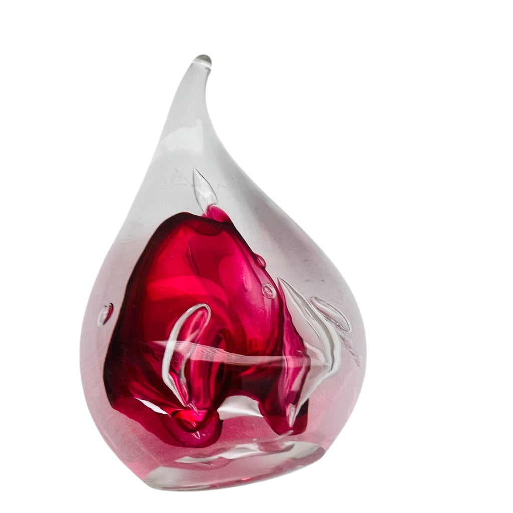 Vintage Adam Jablonski Signed Teardrop Art Glass Paperweight