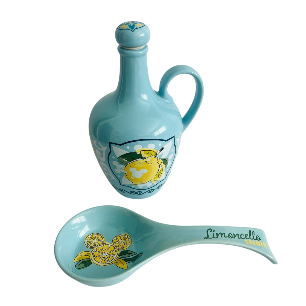 Disney Mickey Mouse Ceramic Limoncello Bottle Pitcher and Spoon Rest Set