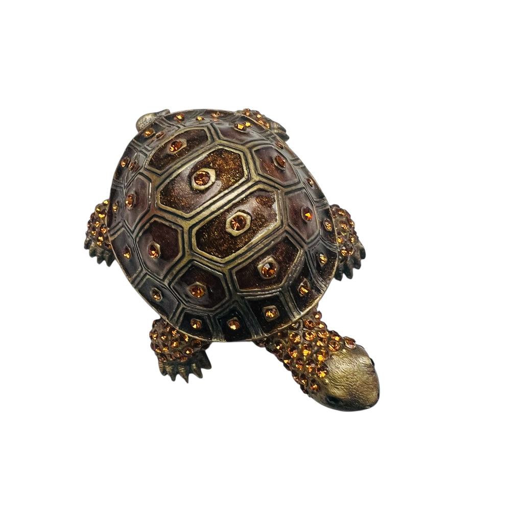 Vintage Crystal Jeweled Turtle Hinged Trinket Box