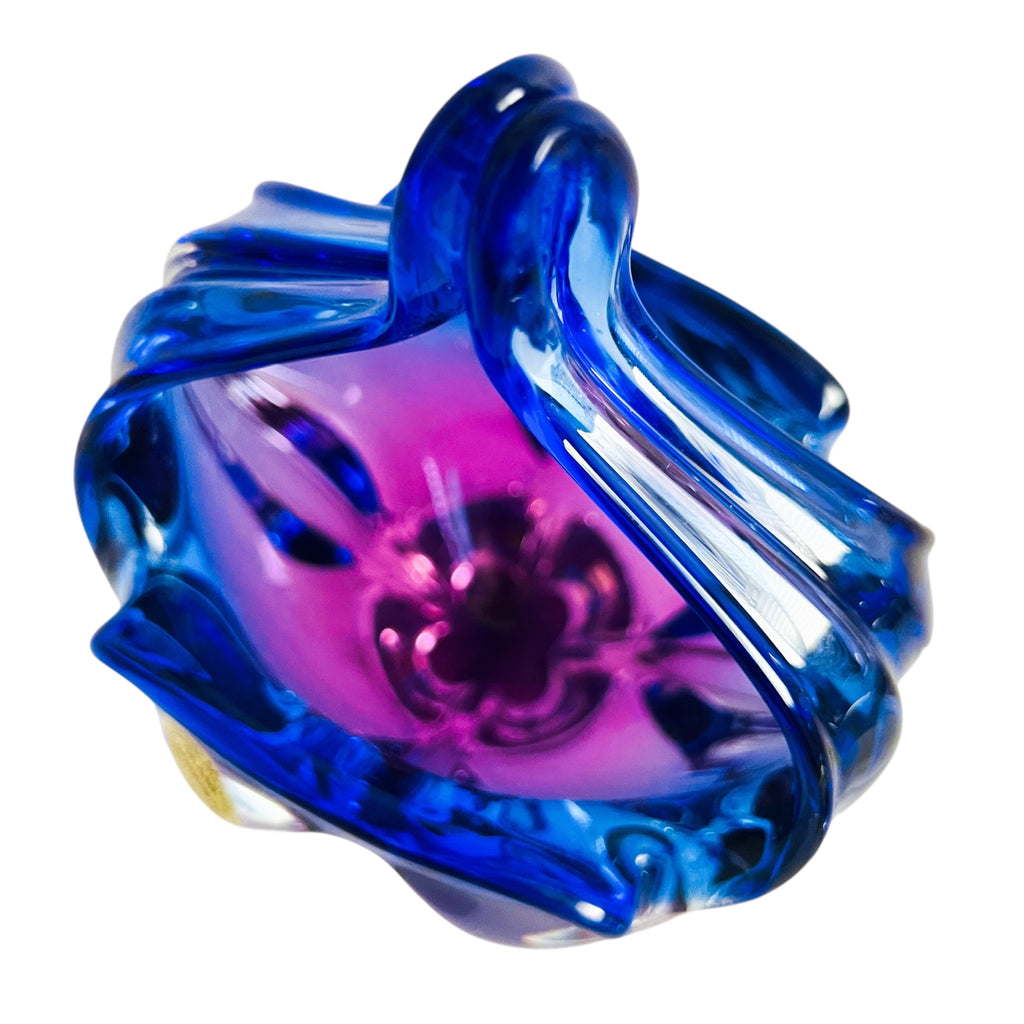 Vintage Czech Republic Art Bohemian Glass Hand Made Basket Bowl