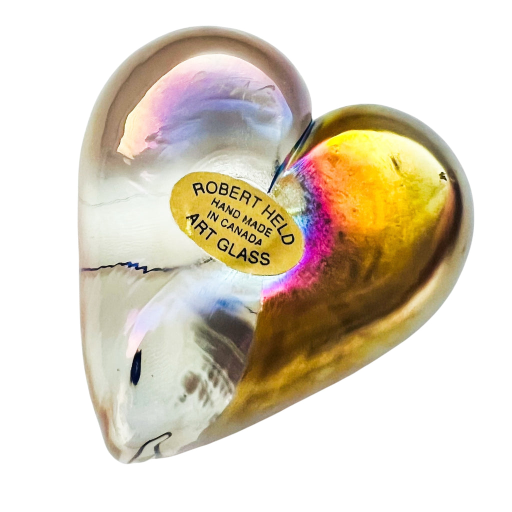 Vintage Robert Held Glass Iridescent Swirl Heart Paperweight