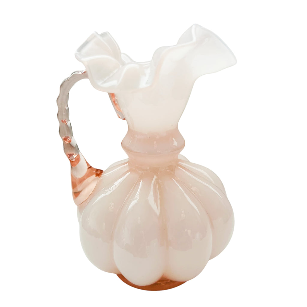 Vintage Fenton Rose Overlay Ruffle Melon Pitcher