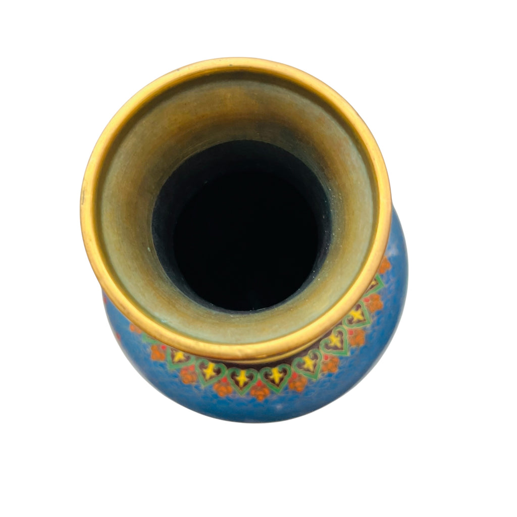 Vintage Floral Blue Cloisonné Vase