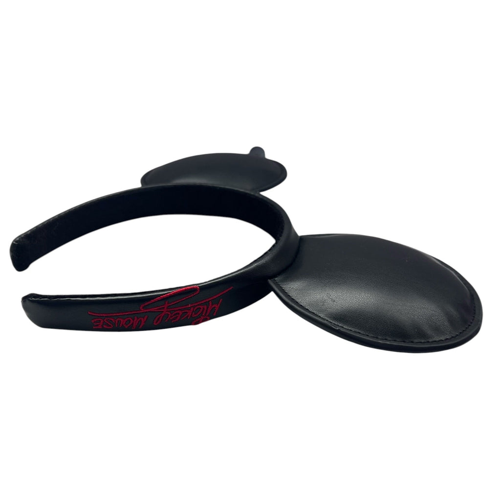 Disney Parks Mickey Mouse Black Faux Leather Headband Ears