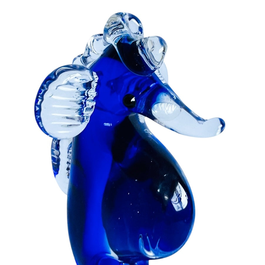Vintage Hand Blown Blue Art Glass Seahorse Figurine