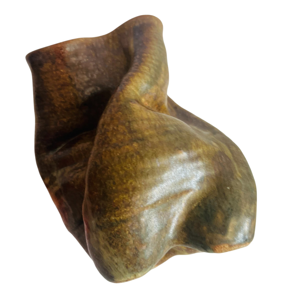 Vintage George Ohr? Style Expresso Glazed Earthenware Vase