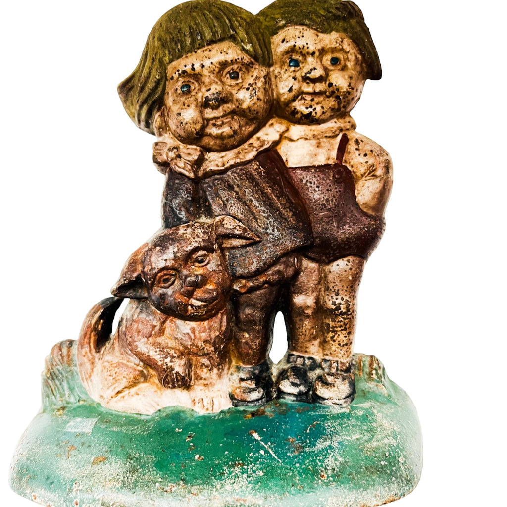 Antique Campbell's Soup Kids & Dog Bookend Cast Iron Doorstop
