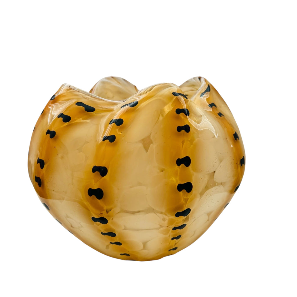 Vintage Cased Studio Art Amber Glass Pinched Rim Vase