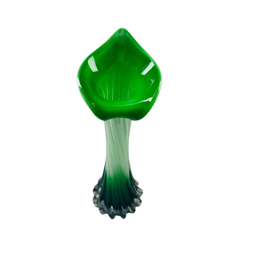 Art Glass Calla Lilly Jack in the Pulpit Cased Green White in Clear Vase
