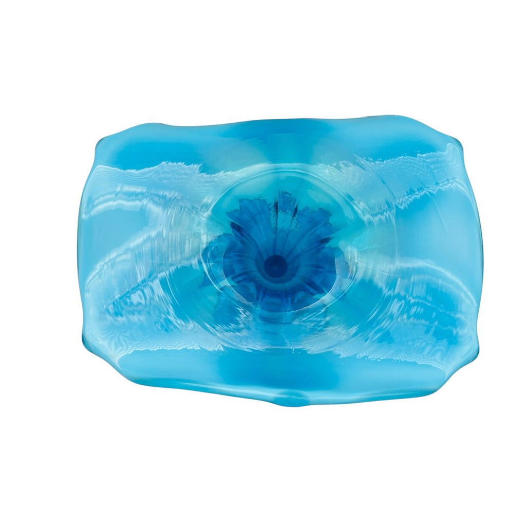 Vintage Opalescent Blue Art Glass Hexagon Base JIP Jack in Pulpit Vase