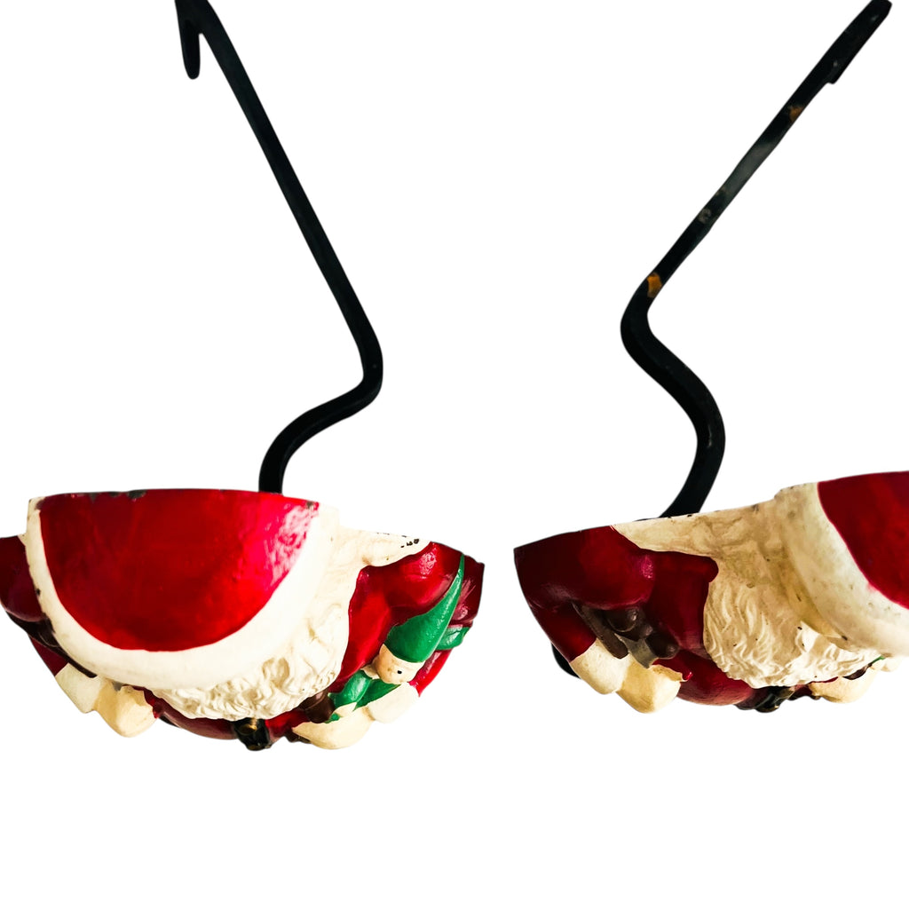 Vintage Cast Iron Painted Santa Claus Fireplace Andirons Figurines -Pair