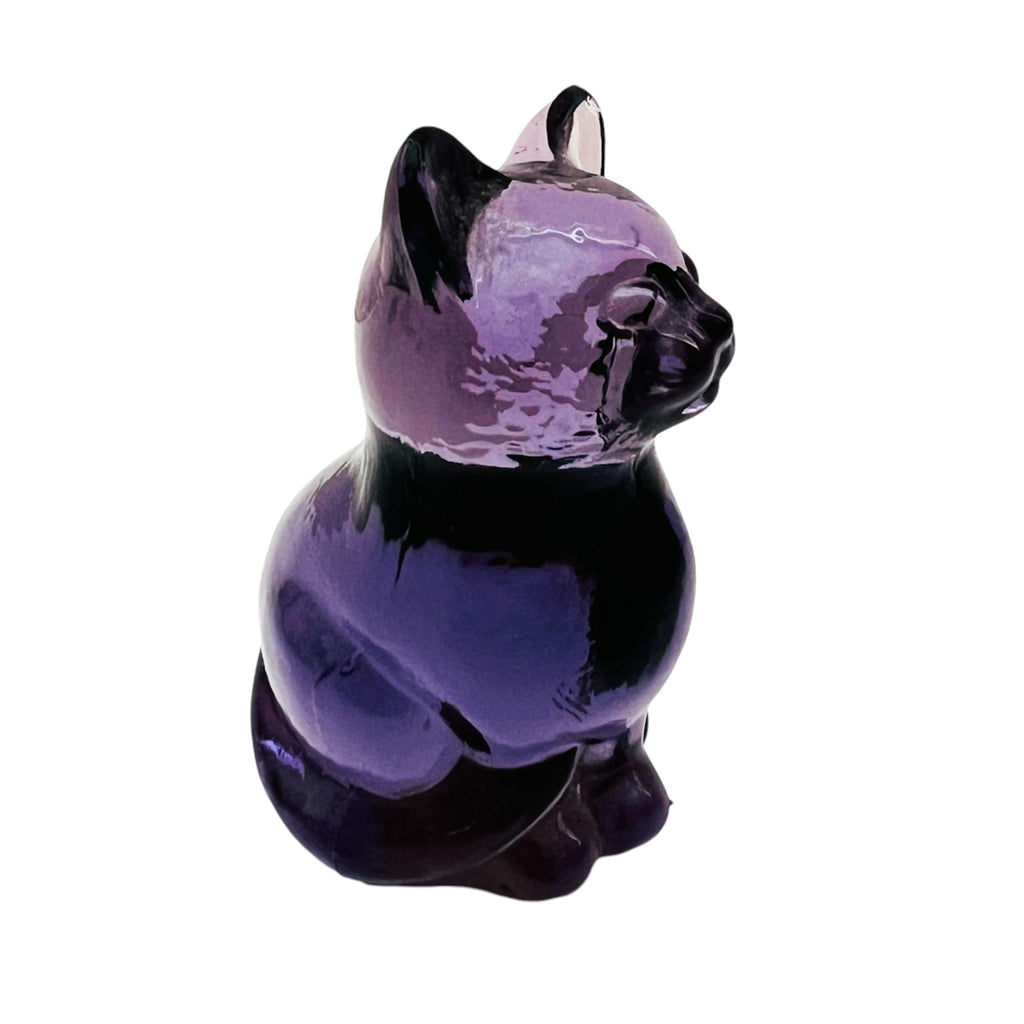 Fenton Burmese Sitting Kitty Cat Art Purple Glass Figurine