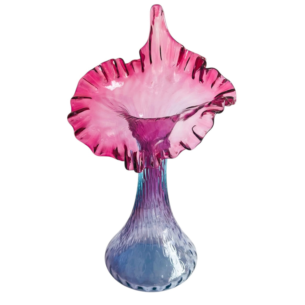 Vintage Fenton Mulberry Azure Blue Cranberry Edge Glass Vase