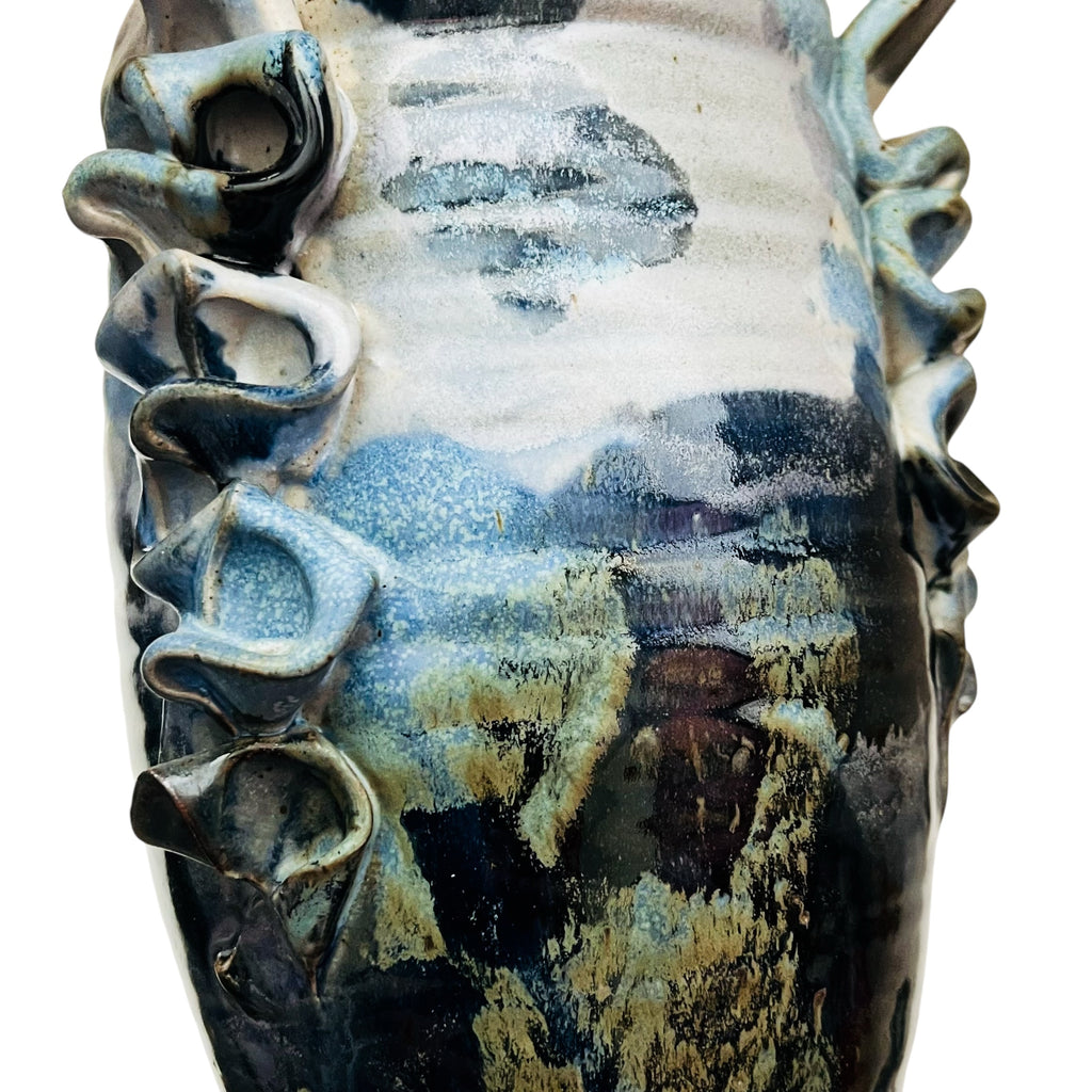 Vintage Buie 1992 Glaze 3 Handle Pottery Signed Vase