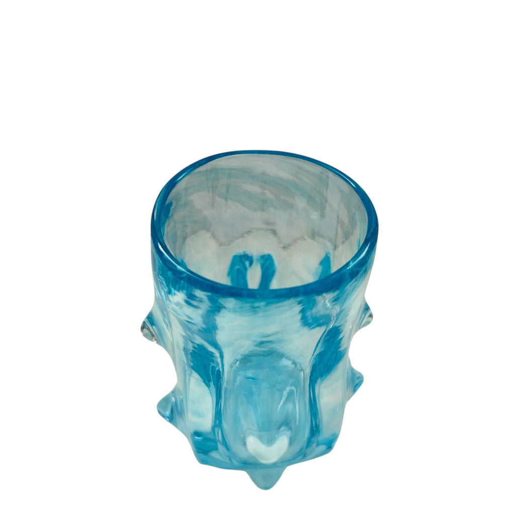 Vintage Art Glass Turquoise Aqua Blue Knobbly Vase