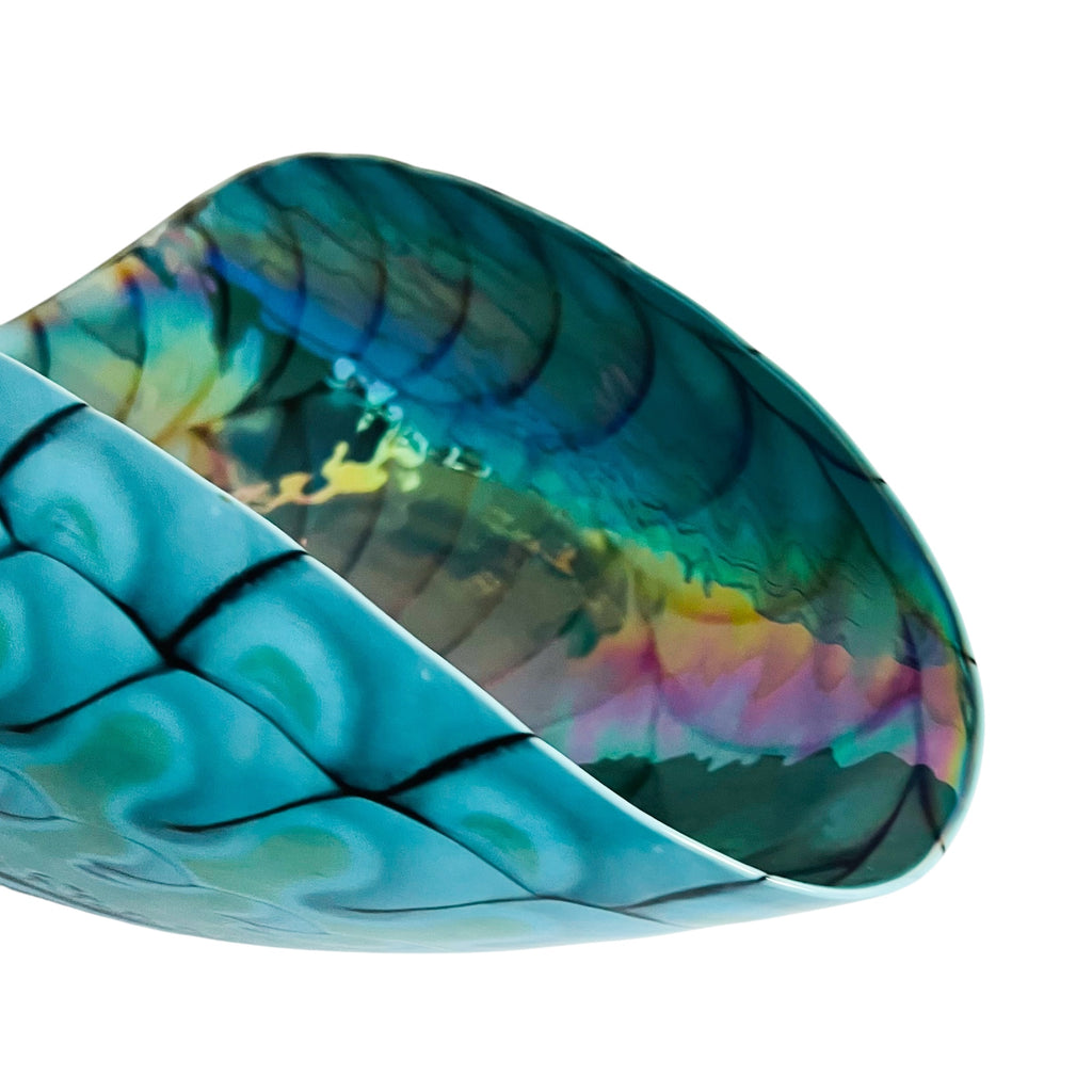 Furnace Ferro Italian Murano Sea Shell Iridescent Folded Art Glass Bowl