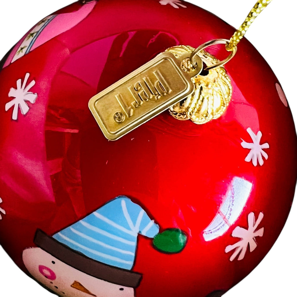 Pier 1 Christmas Hand Painted Glass Christmas Snowman 2017 Ornament