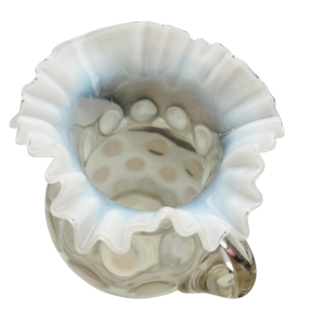 Vintage Fenton French Opalescent Glass Coin Dot Ruffled Pitcher