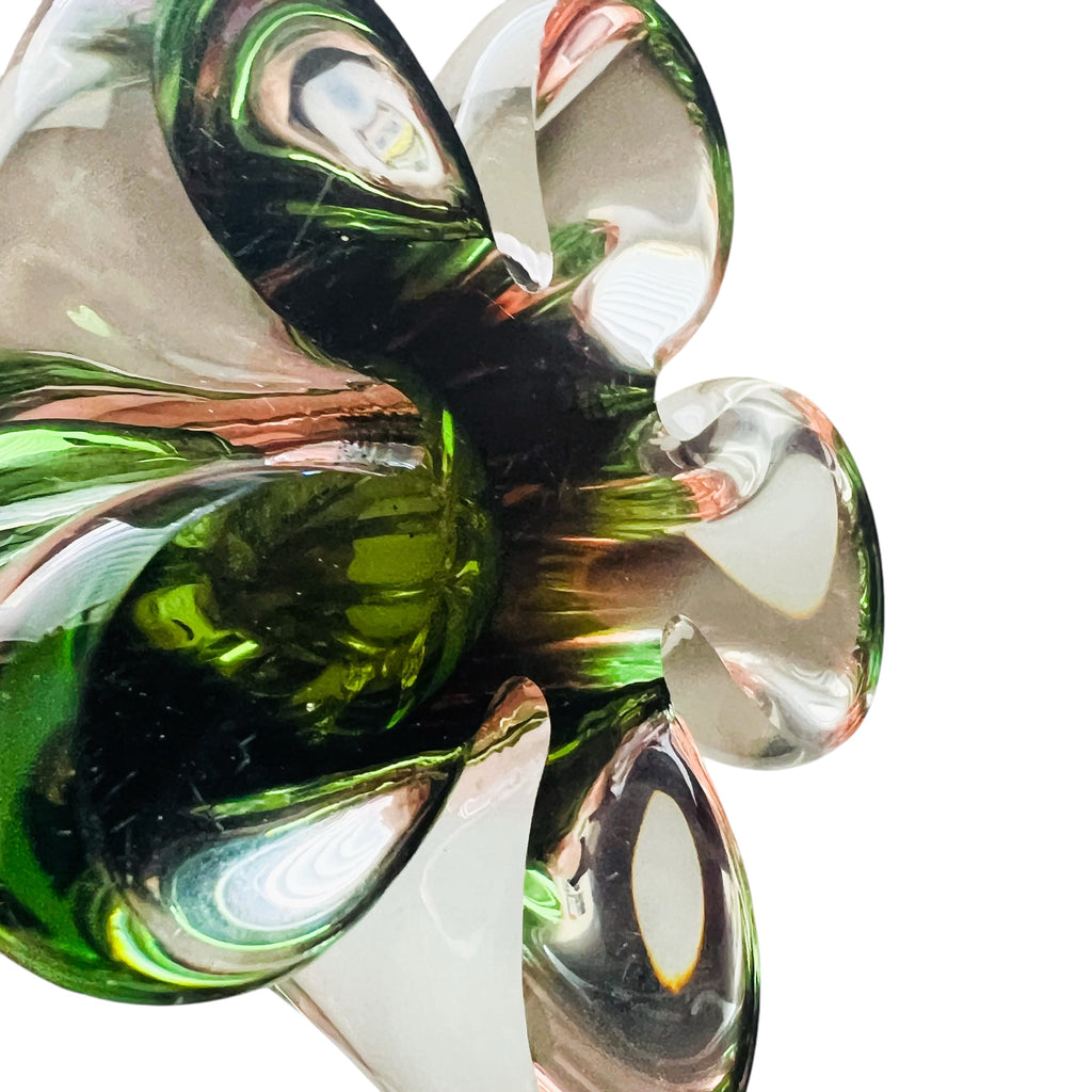 Vintage Murano Swung Pink Green Art Glass Vase