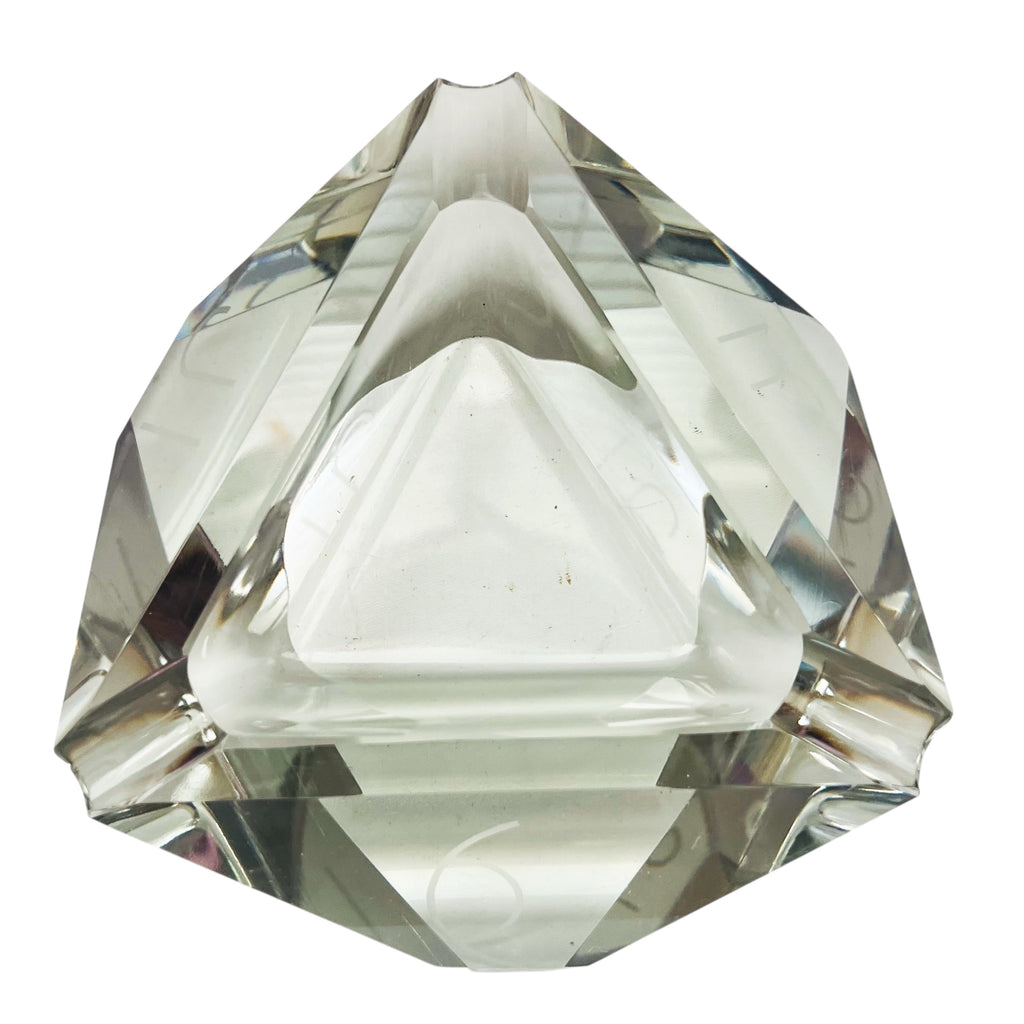Vintage Crystal Triangle Clear Faceted Glass Ashtray