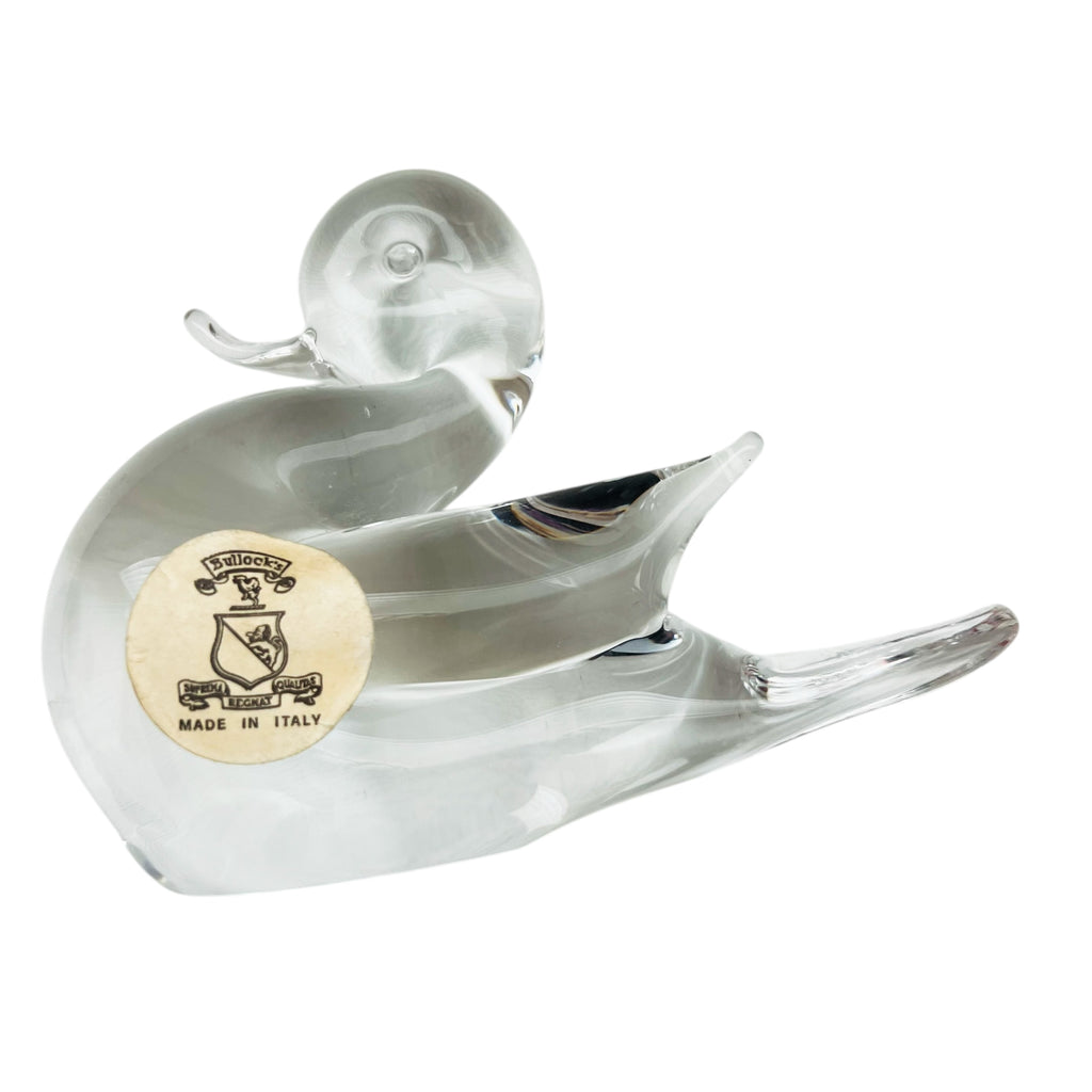 Vintage Bullocks Italy Clear Glass Duck Paperweight