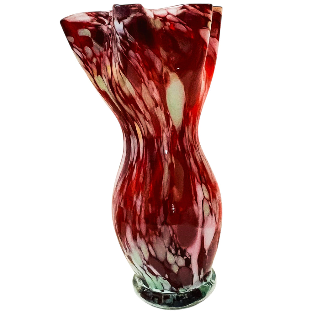 Vintage Art Glass Stretched Ruffle Splattered End Of Day JAPAN Vase