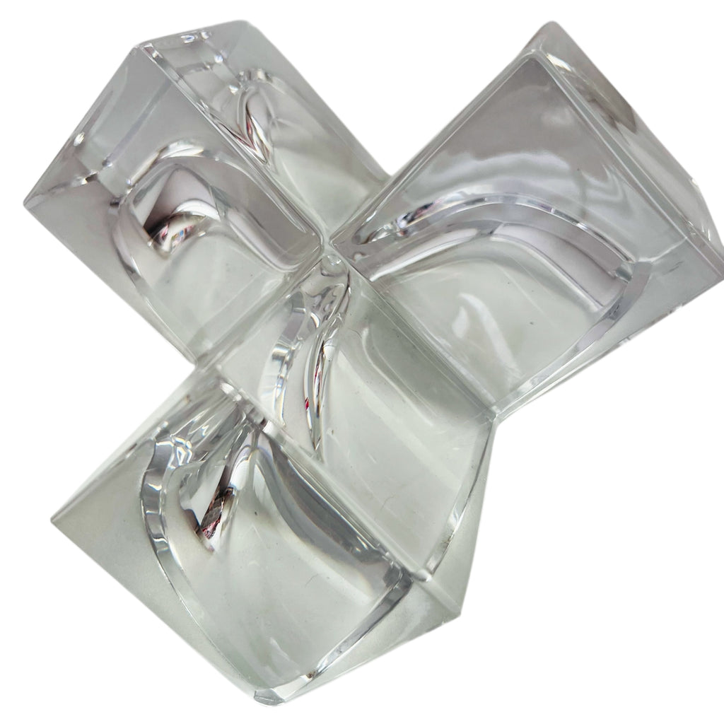 Daum Cube Three Section Cube Clear & Frosted Crystal Modern Sculpture