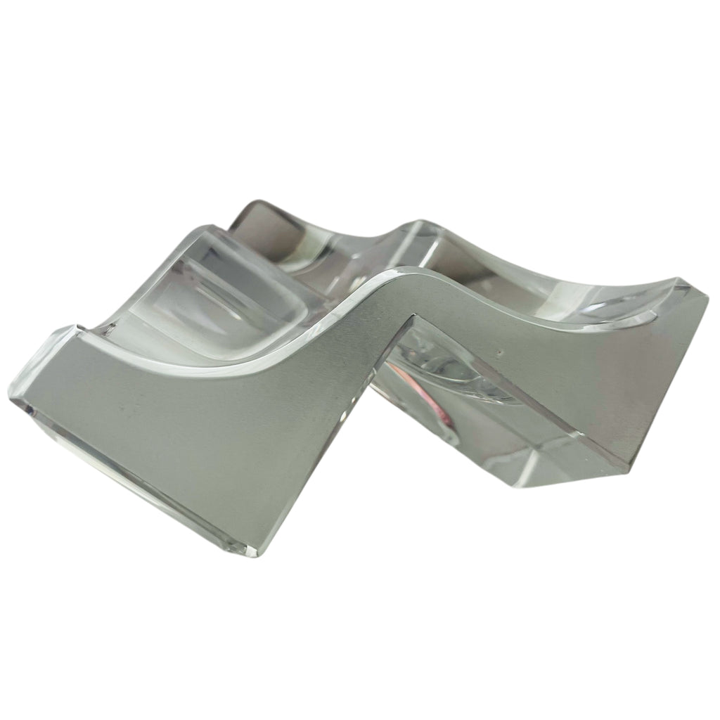 Daum Cube Three Section Cube Clear & Frosted Crystal Modern Sculpture