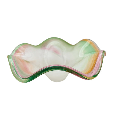Vintage Murano Art Glass Ruffle Edge Multi Coloured Italian Bowl