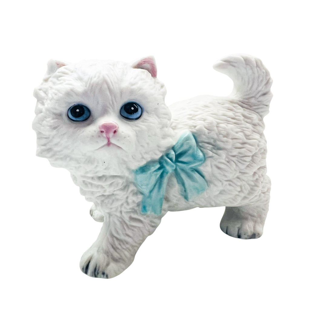 Vintage Homco Standing White Cat With Blue Bow Ceramic Figurine