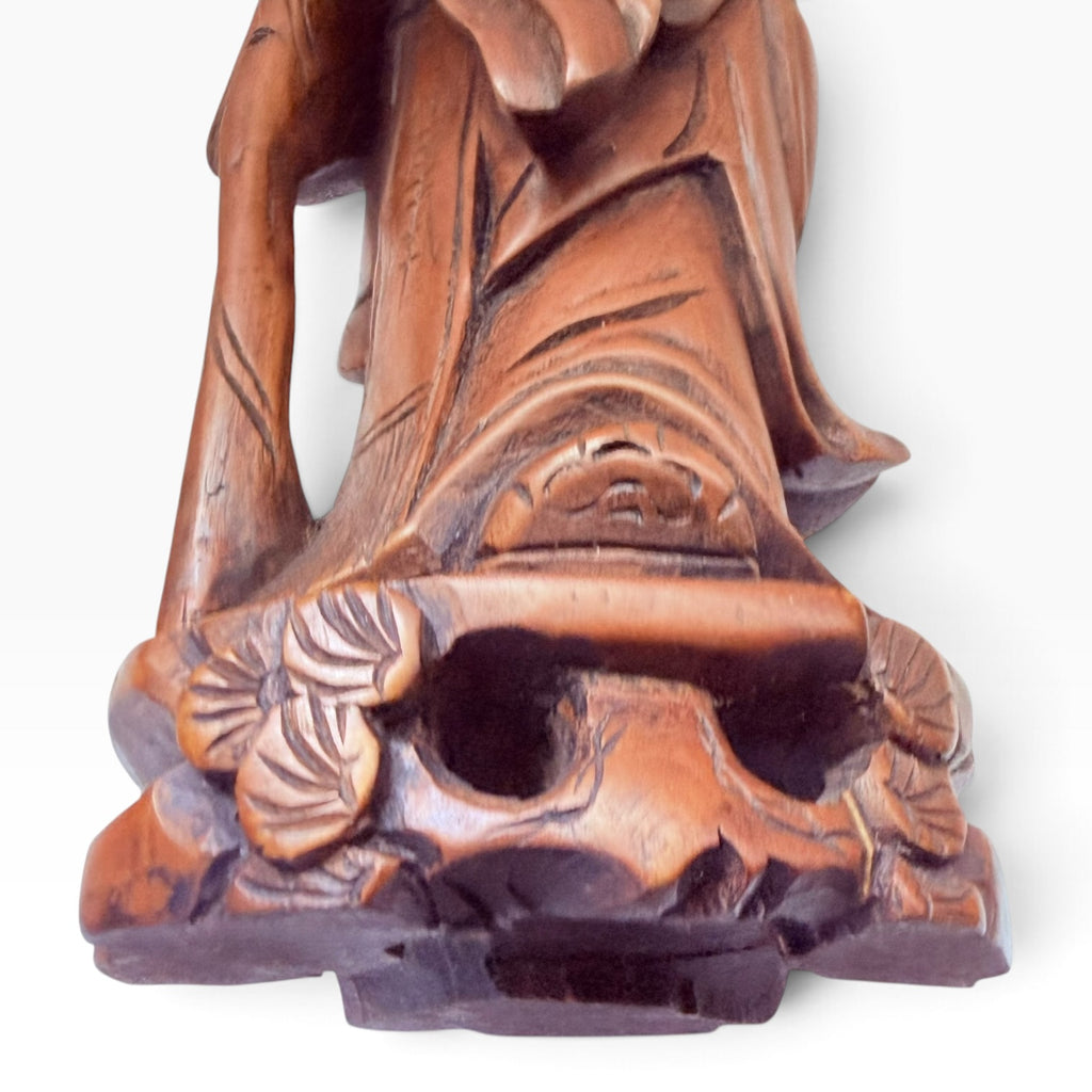 Vintage Shou Lao Xing Longevity Wood Statue