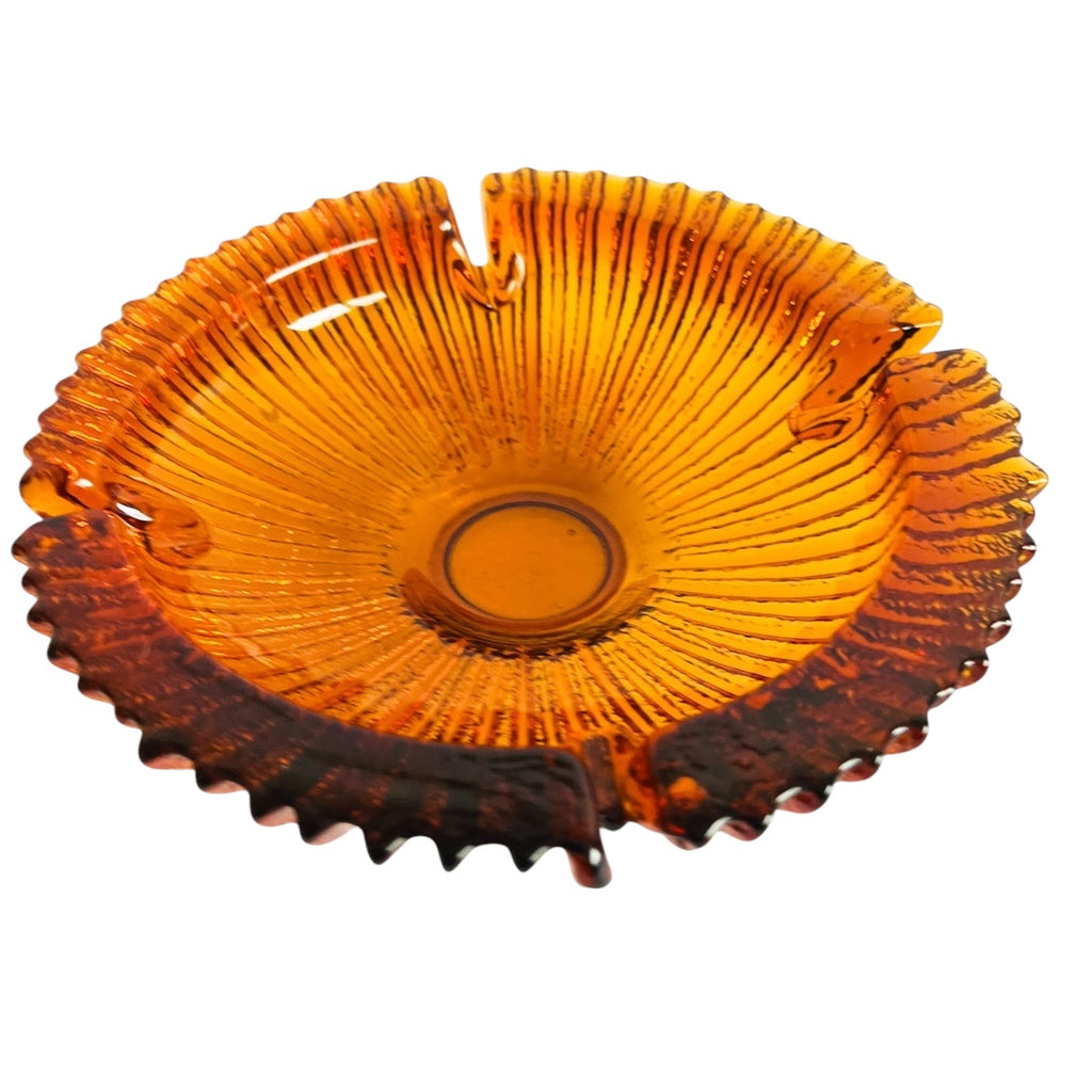Vintage MCM Amber Rust Orange Round 4 Slot Starburst Ashtray