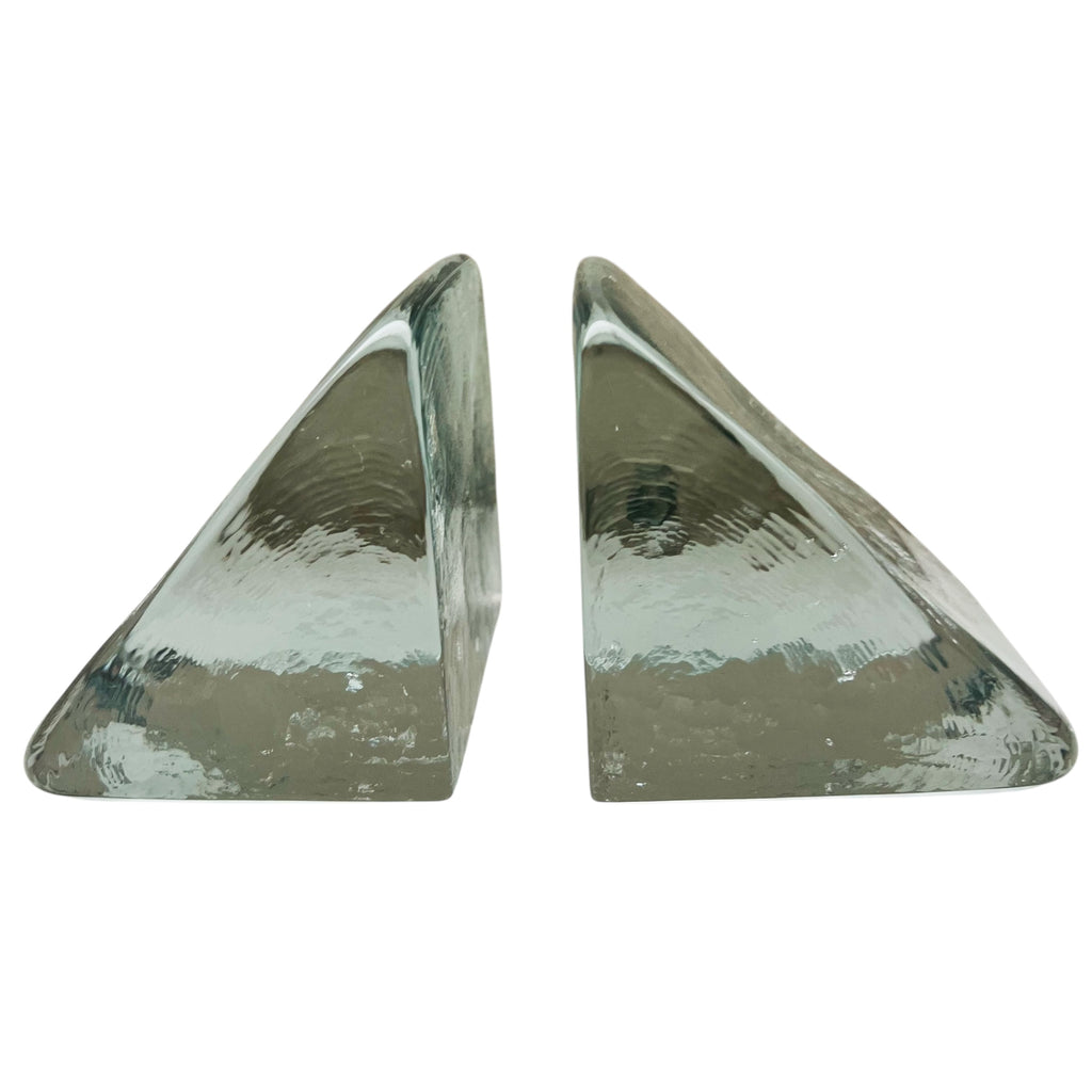Vintage Blenko Art Glass Ice Block Bookends Heavy Mid Century Modern -Pair