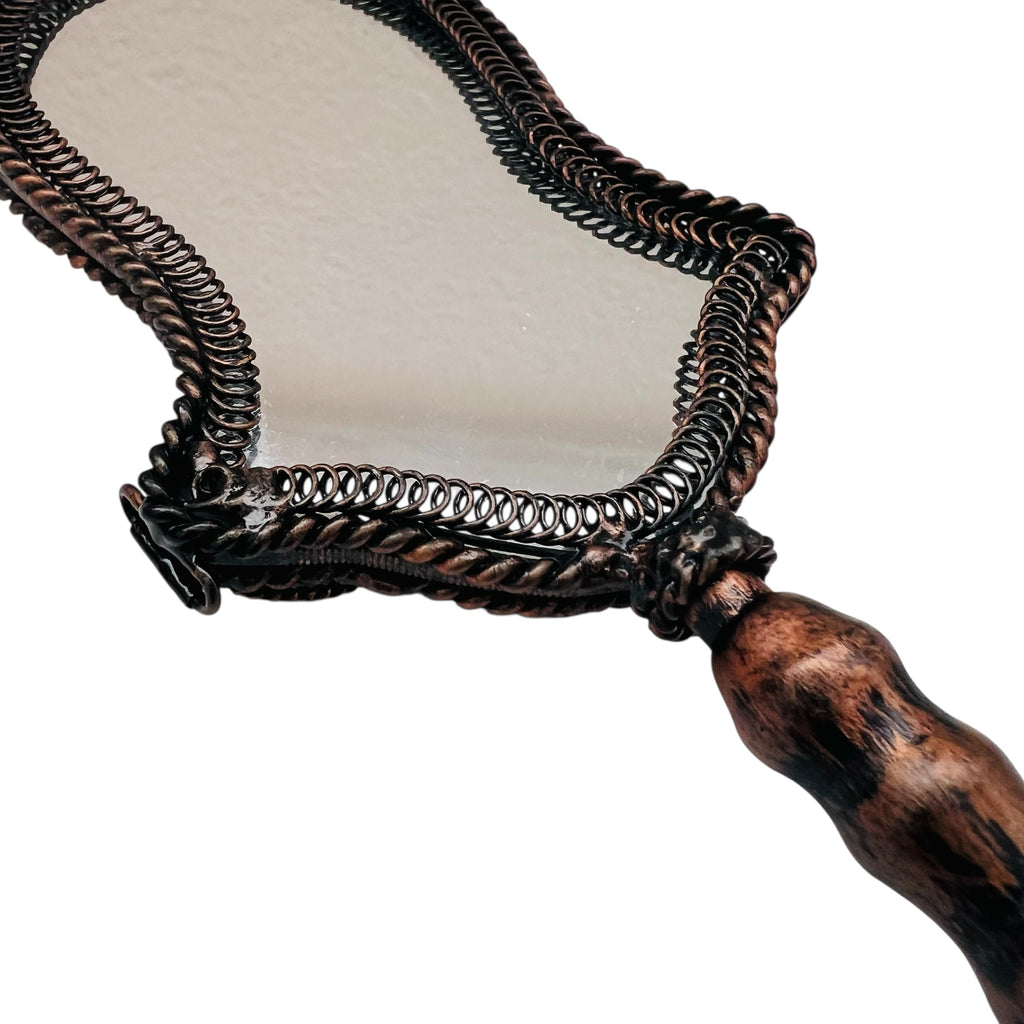 Vintage Wayne M. Kelski Embroidered Handheld Mirror with Floral Design