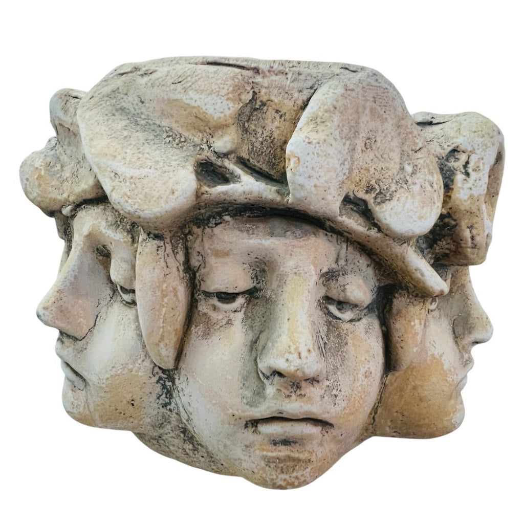Vintage Faroy Inc Hayes Parker Sandstone Multi Face Head Art Sculpture Planter