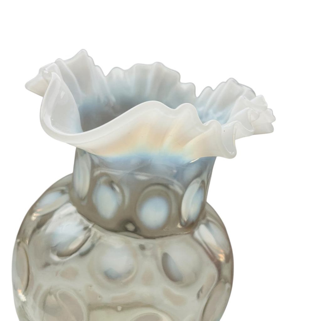 Vintage Fenton French Opalescent Glass Coin Dot Ruffled Pitcher
