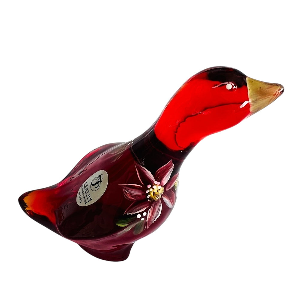 Vintage Fenton Ruby Red Goose Duck Hand Painted Glass Figurine