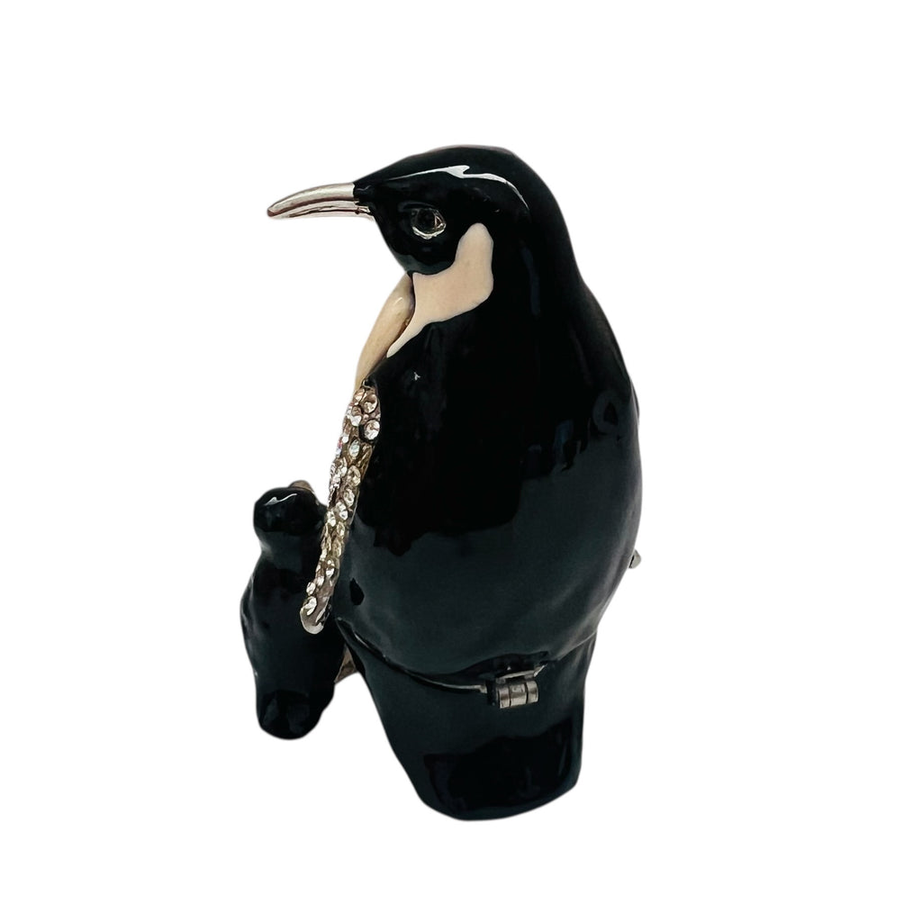 Vintage Penguins Enamel Crystal Jeweled Hinged Trinket Box