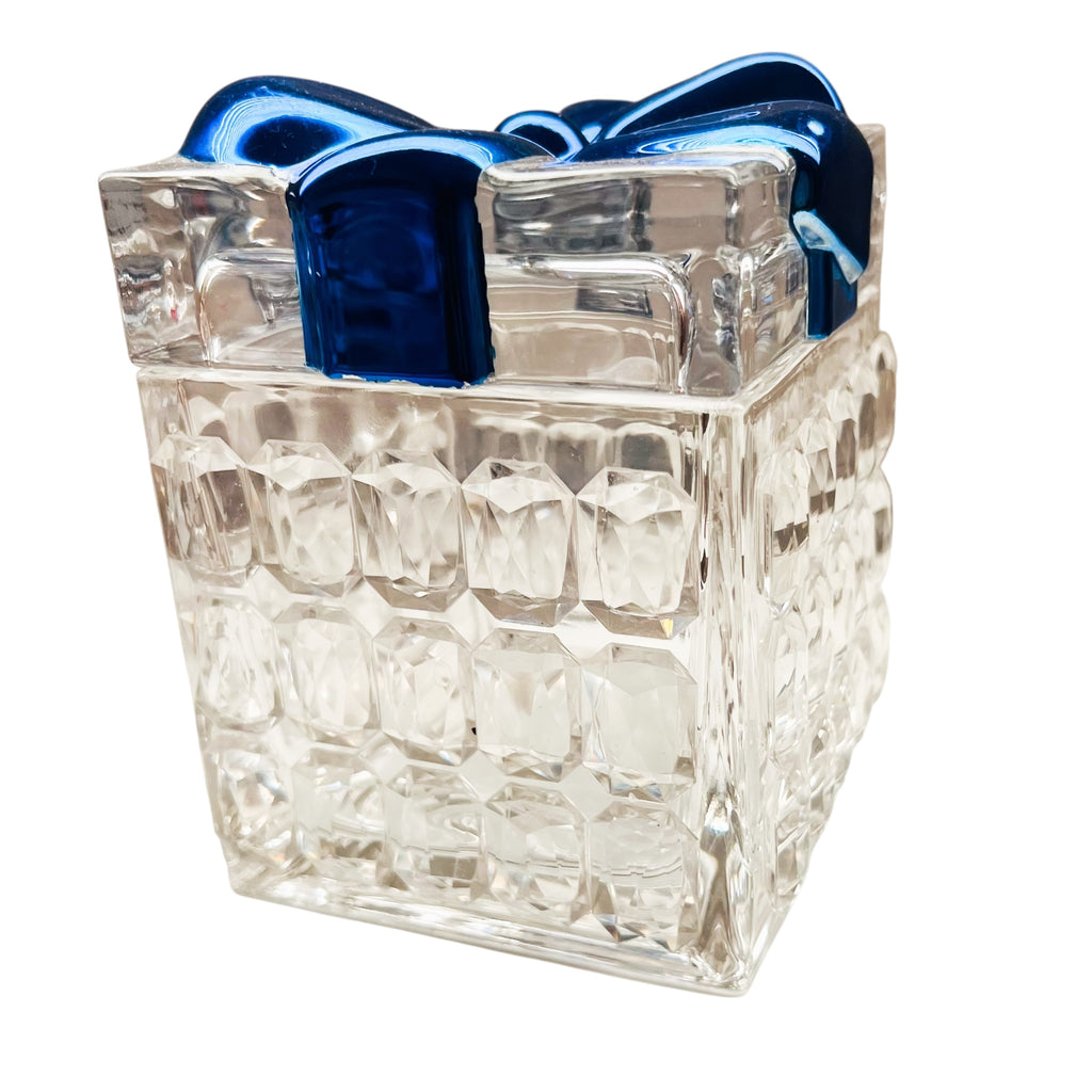 Vintage Glass Blue Bow Christmas Box