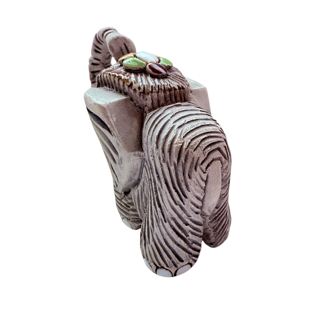 Vintage Sculptured Clay Artesania Rinconada Elephant Figurine w Headdress