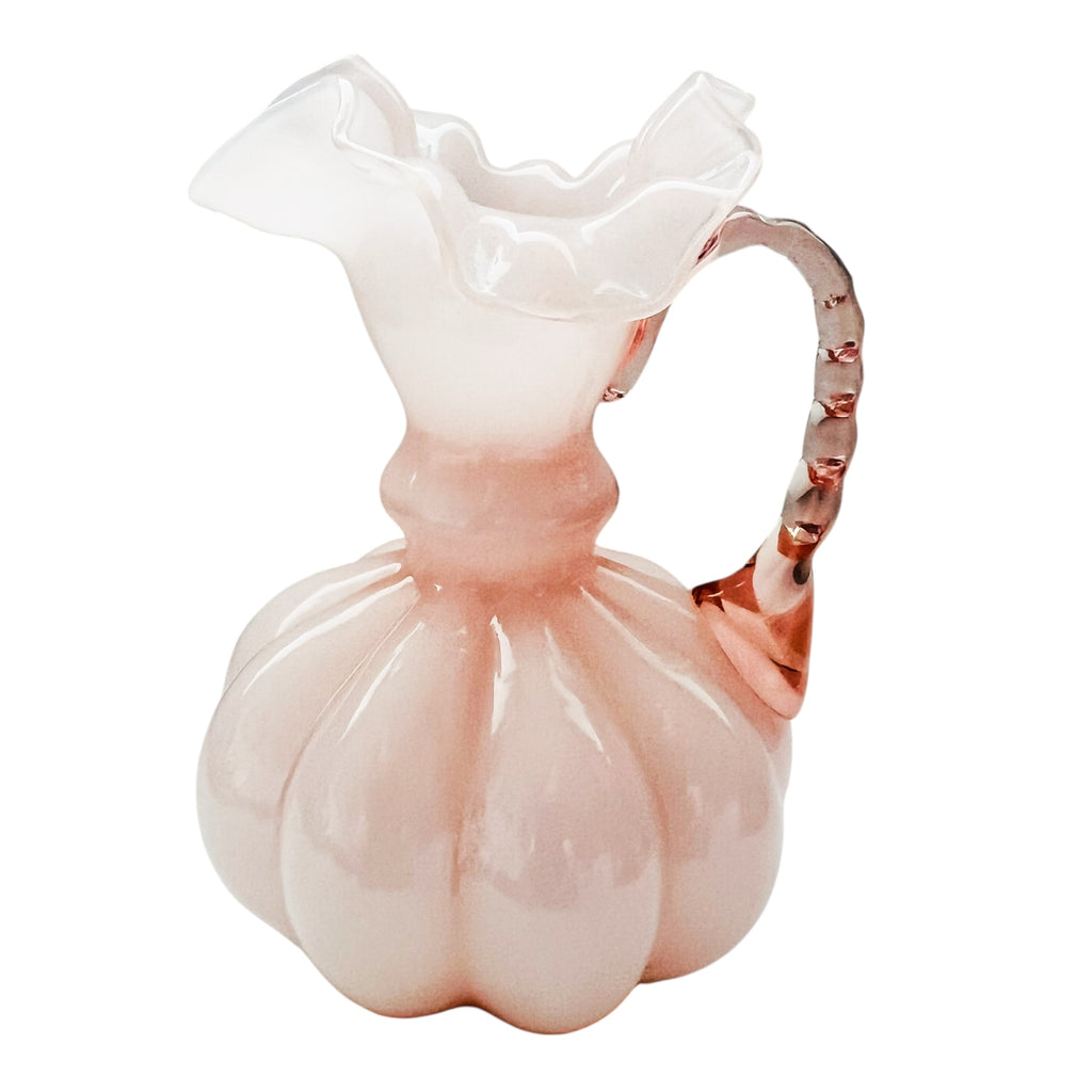 Vintage Fenton Rose Overlay Ruffle Melon Pitcher