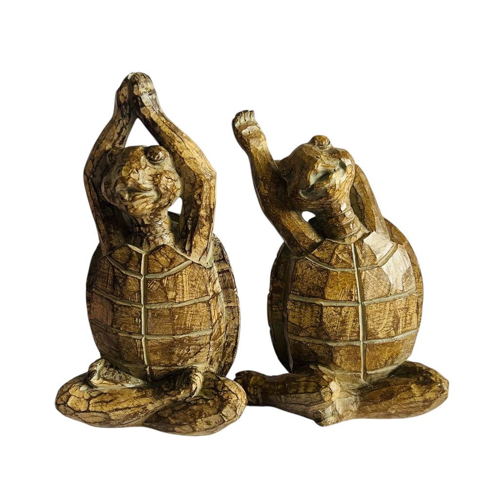 Vintage Faux Wood Brown Turtle Yoga Figurines