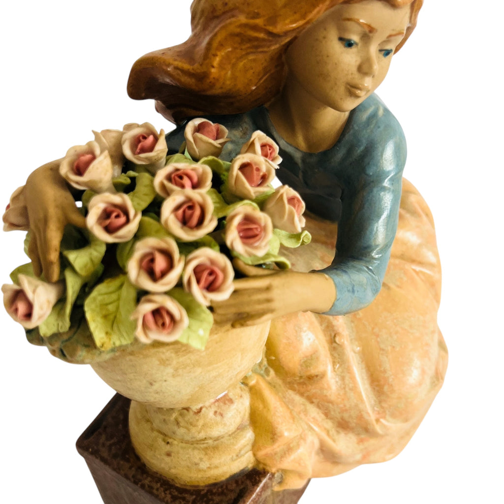 NADAL Handcrafted Porcelain Girl With Flowers Figurine