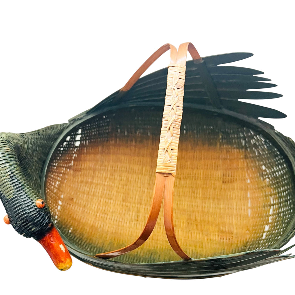 Vintage Zheijiang Ben Rickert INC Wicker Green Swan Basket