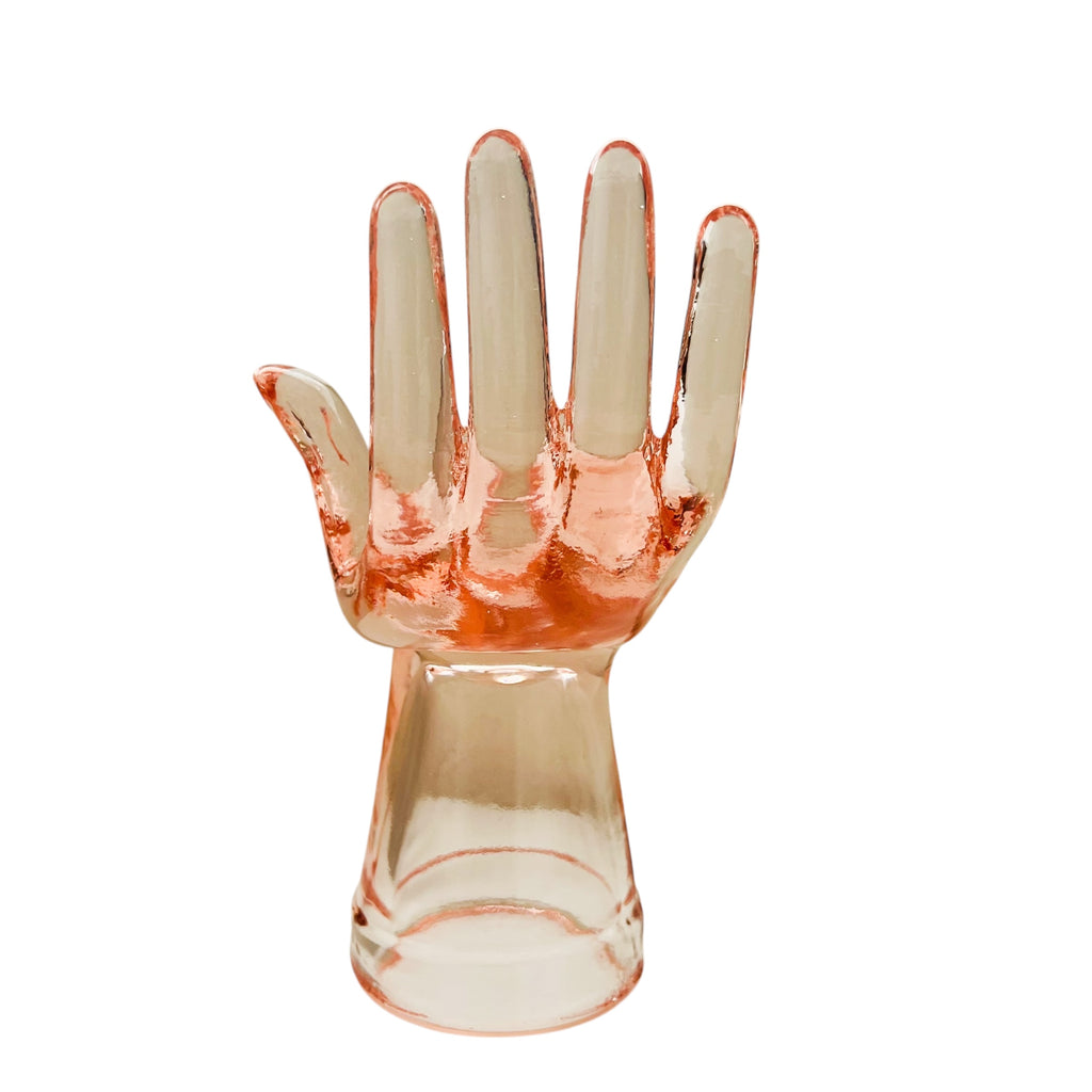 Vintage Pink Depression Glass Hand Jewelry Ring Display Holder Mannequin