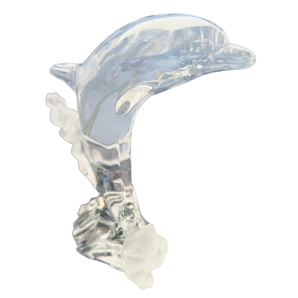 Vintage Lenox Glass Crystal Dolphin Frosted Waves Figurine