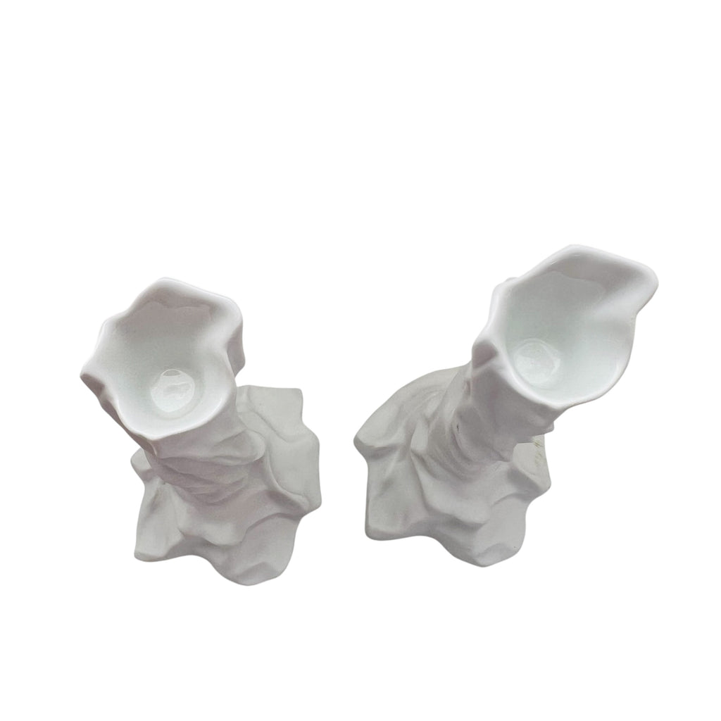 Studio Palatin Pacific Life White Sculptural Ceramic Candle Stick Holder-Pair