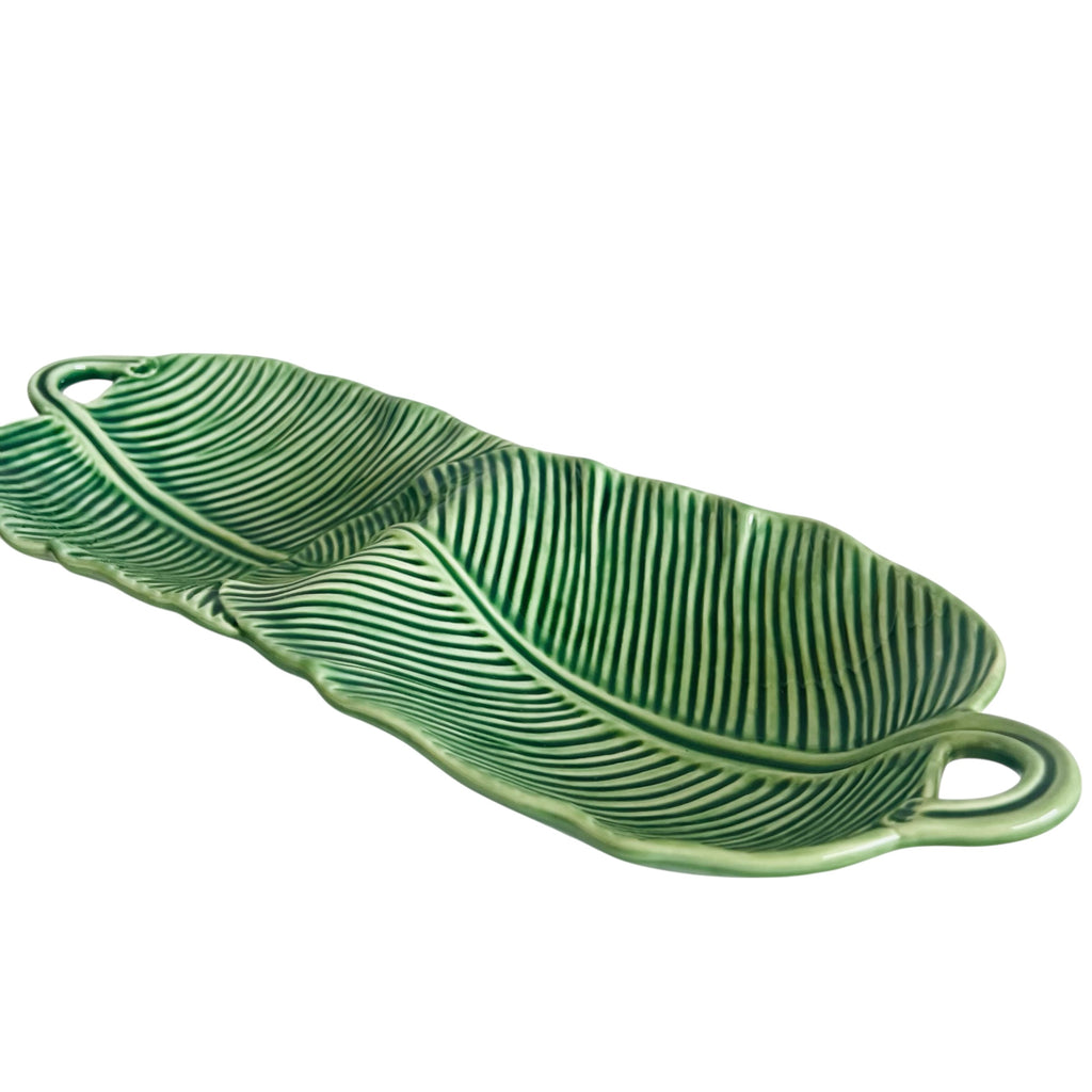 Williams Sonoma Banana Double Green Leaf-Shaped Ceramic Serving Platter